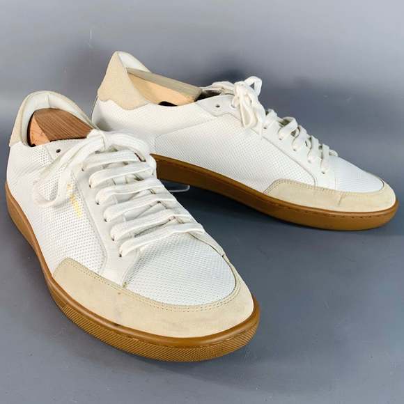 SAINT LAURENT White Beige Perforated Leather Sneakers - Picture 1 of 9